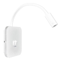 LED Lampada flessibile da parete con base USB 1xLED/8W + 1xLED/2W/230V bianco