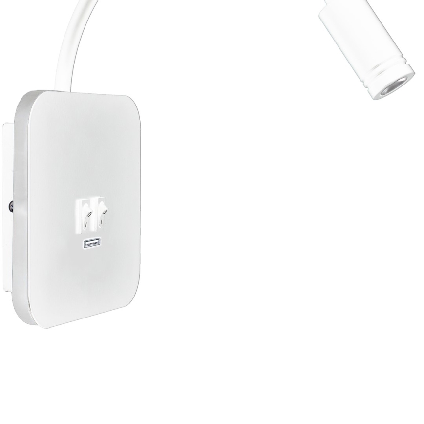 LED Lampada flessibile da parete con base USB 1xLED/8W + 1xLED/2W/230V bianco