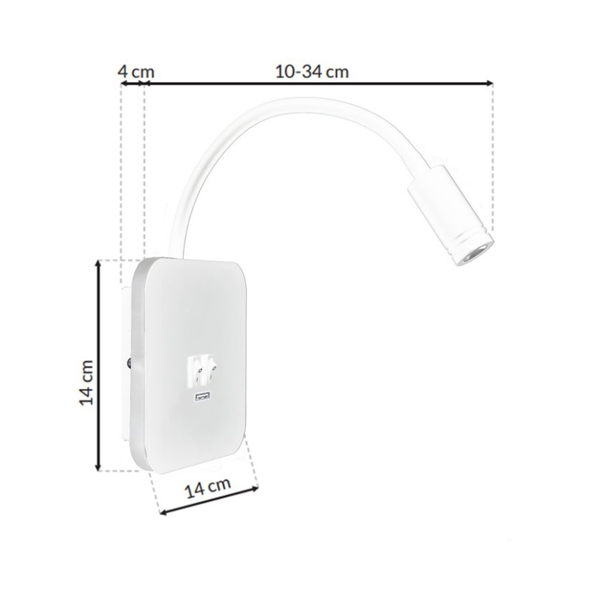 LED Lampada flessibile da parete con base USB 1xLED/8W + 1xLED/2W/230V bianco