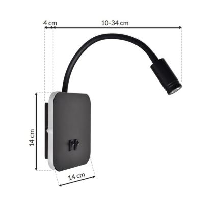 LED Lampada flessibile da parete piccola BASE 1xLED/8W+1xLED/2W/230V nero/argento