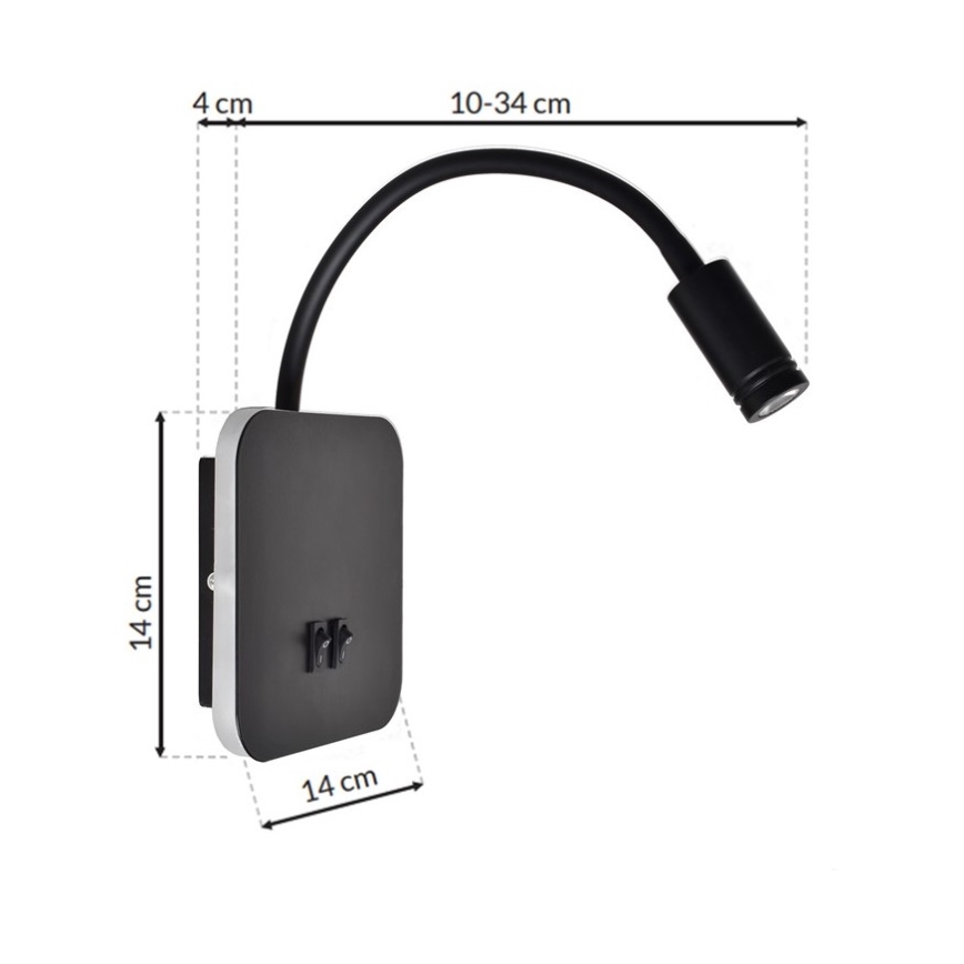 LED Lampada flessibile da parete piccola BASE 1xLED/8W+1xLED/2W/230V nero/argento