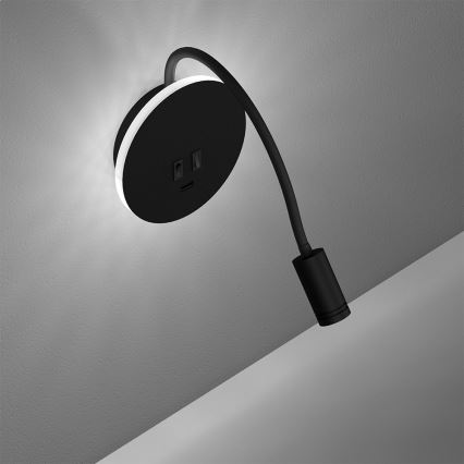 LED Lampada flessibile da parete piccola BASE 1xLED/8W+1xLED/2W/230V nero/argento