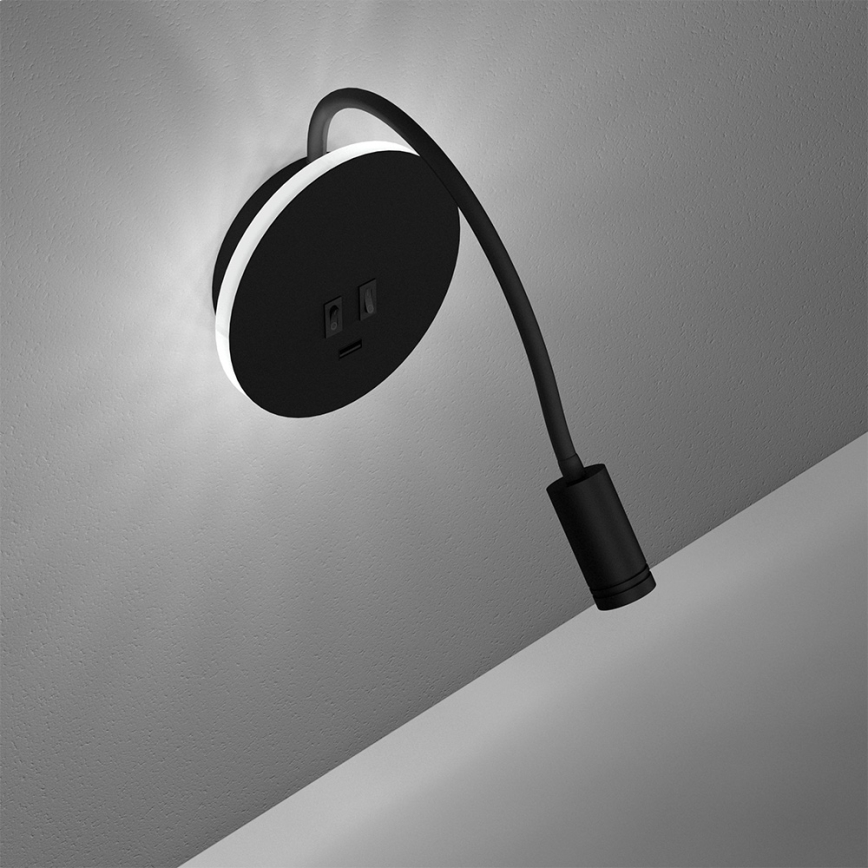 LED Lampada flessibile da parete piccola BASE 1xLED/8W+1xLED/2W/230V nero/argento