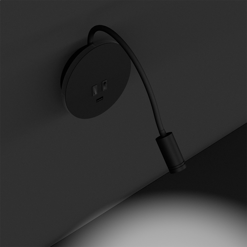 LED Lampada flessibile da parete piccola BASE 1xLED/8W+1xLED/2W/230V nero/argento