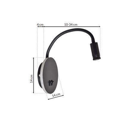 LED Lampada flessibile da parete piccola BASE 1xLED/8W+1xLED/2W/230V nero/argento