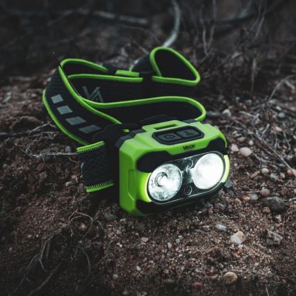 Lampada frontale LED ricaricabile a intensità regolabile con sensore e luce rossa LED/10W/5V/3xAAA IP44 600 lm 1200 mAh