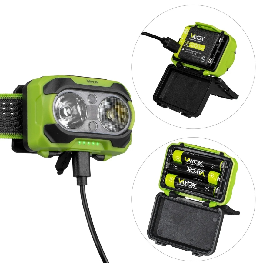 Lampada frontale LED ricaricabile a intensità regolabile con sensore e luce rossa LED/10W/5V/3xAAA IP44 600 lm 1200 mAh