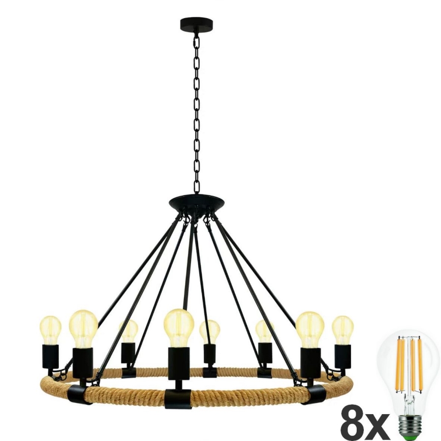 LED Lampadario a sospensione con catena ROPE ARTHUR 8xE27/6W/230V