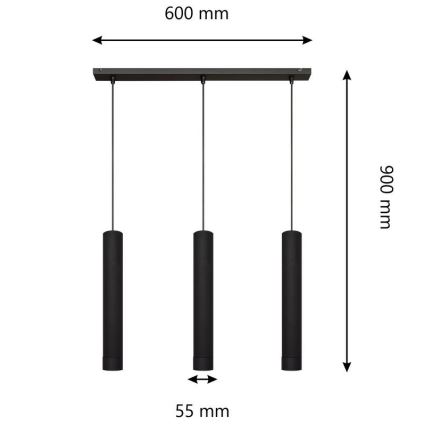 LED Lampadario a sospensione con filo TUBA 3xGU10/4,8W/230V nero