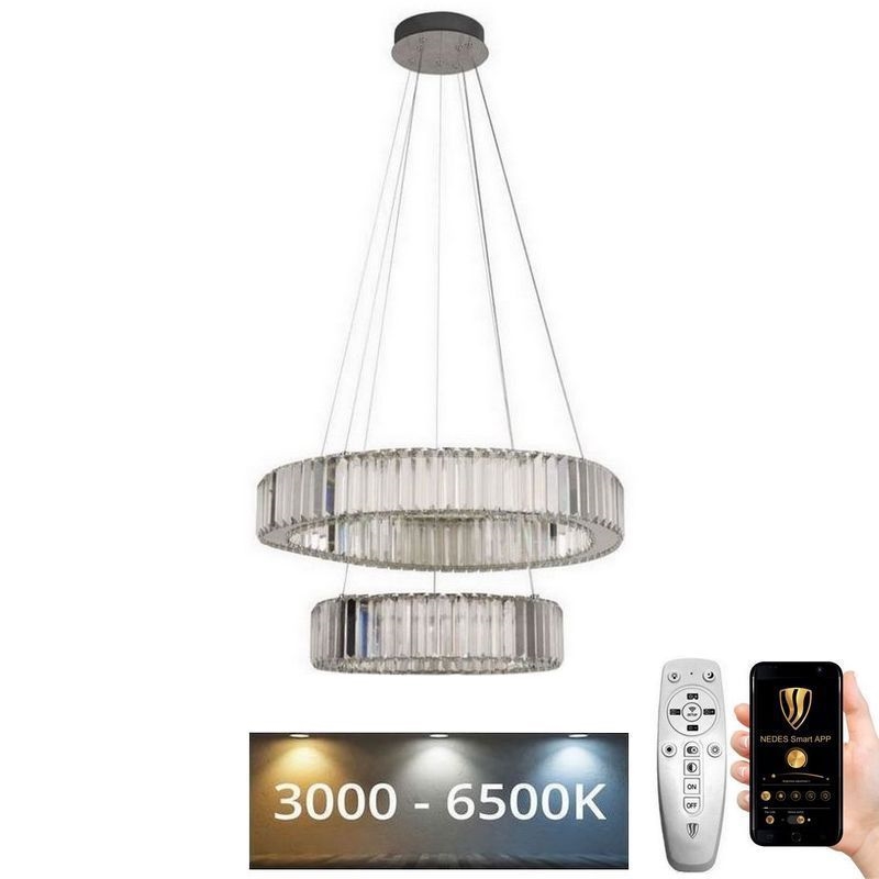 LED Lampadario di cristallo dimmerabile a filo LED/65W/230V 3000-6500K cromo lucido + telecomando