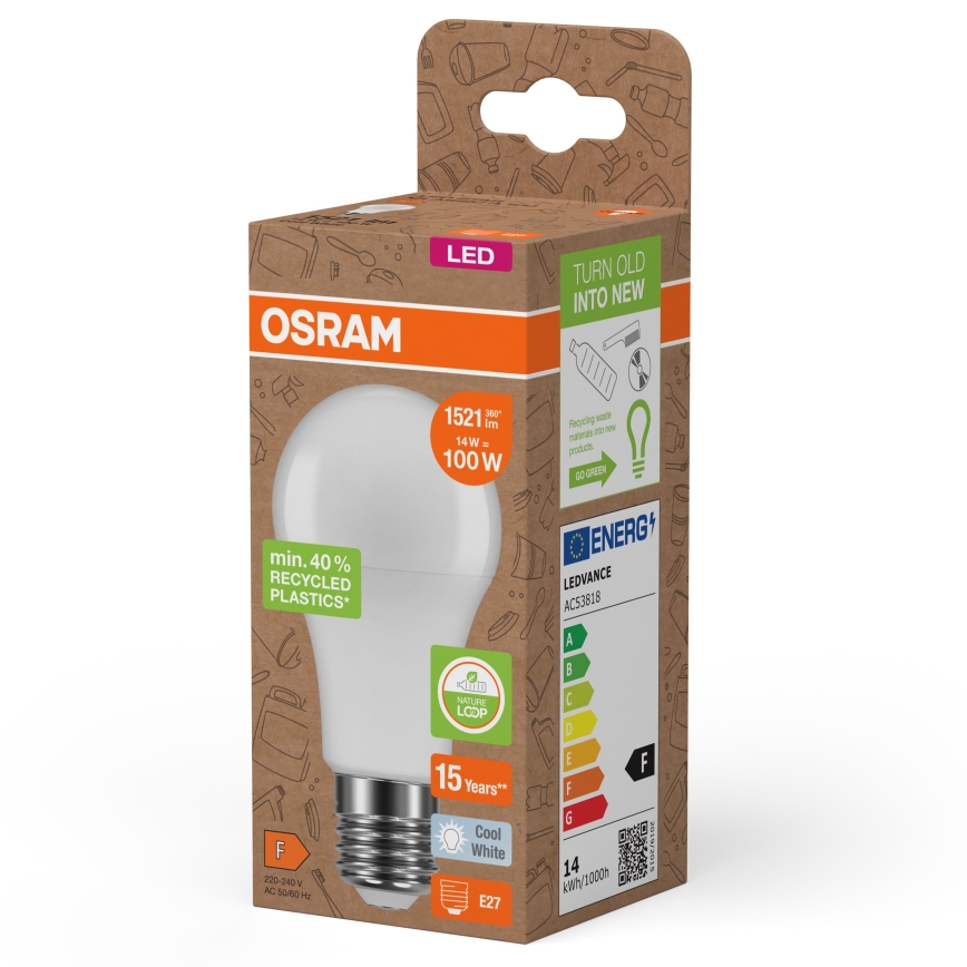 LED Lampadina in plastica riciclata A100 E27/14W/230V 4000K - Osram