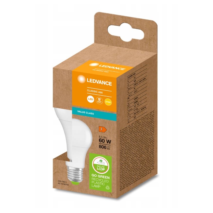 LED Lampadina in plastica riciclata A60 E27/8,5W/230V 2700K - Ledvance