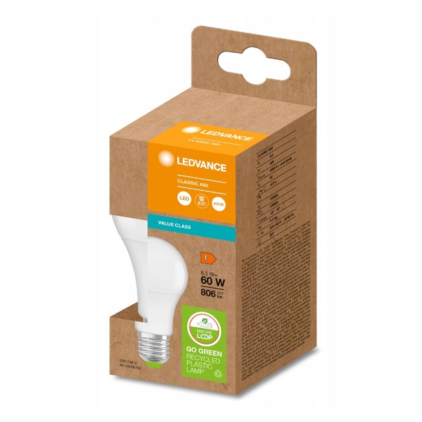 LED Lampadina in plastica riciclata A60 E27/8,5W/230V 4000K - Ledvance