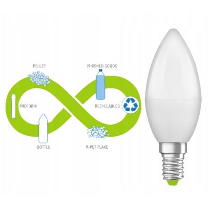 LED Lampadina in plastica riciclata B40 E14/4,9W/230V 2700K - Ledvance
