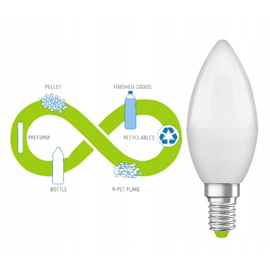 LED Lampadina in plastica riciclata B40 E14/4,9W/230V 2700K - Ledvance