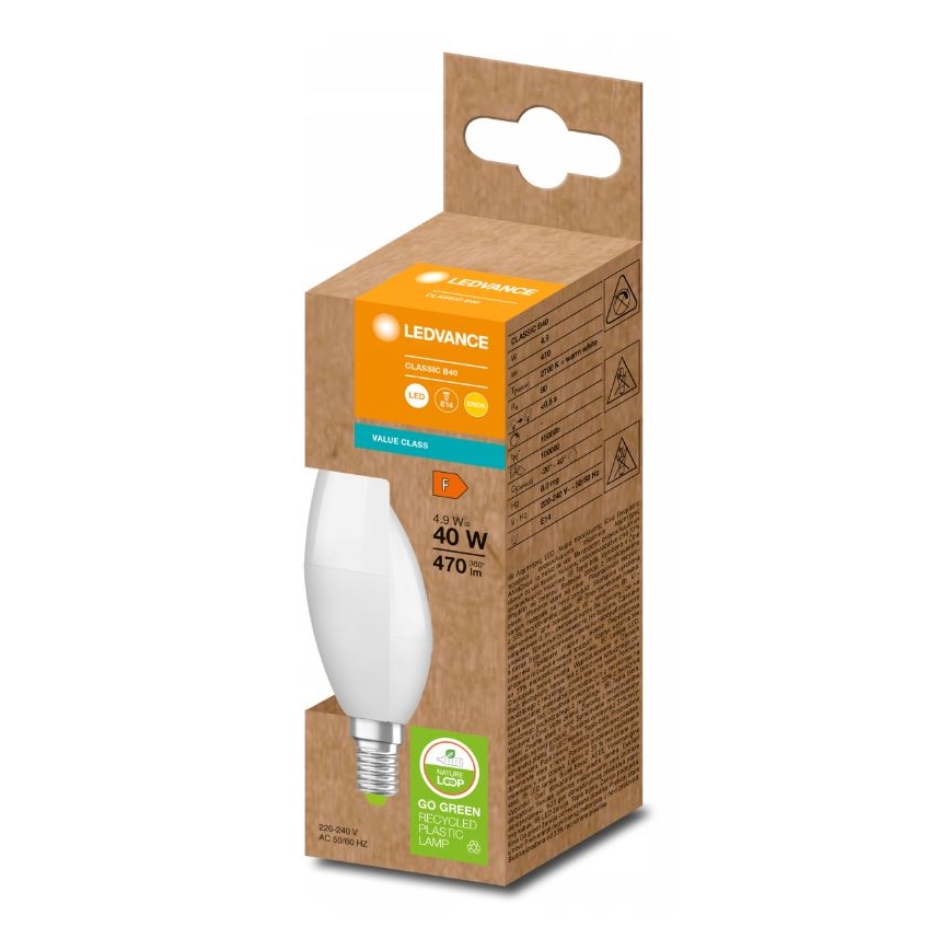 LED Lampadina in plastica riciclata B40 E14/4,9W/230V 2700K - Ledvance