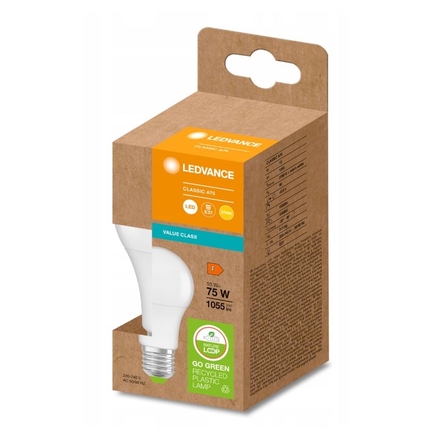 LED Lampadina in plastica riciclata E27/10W/230V 2700K - Ledvance