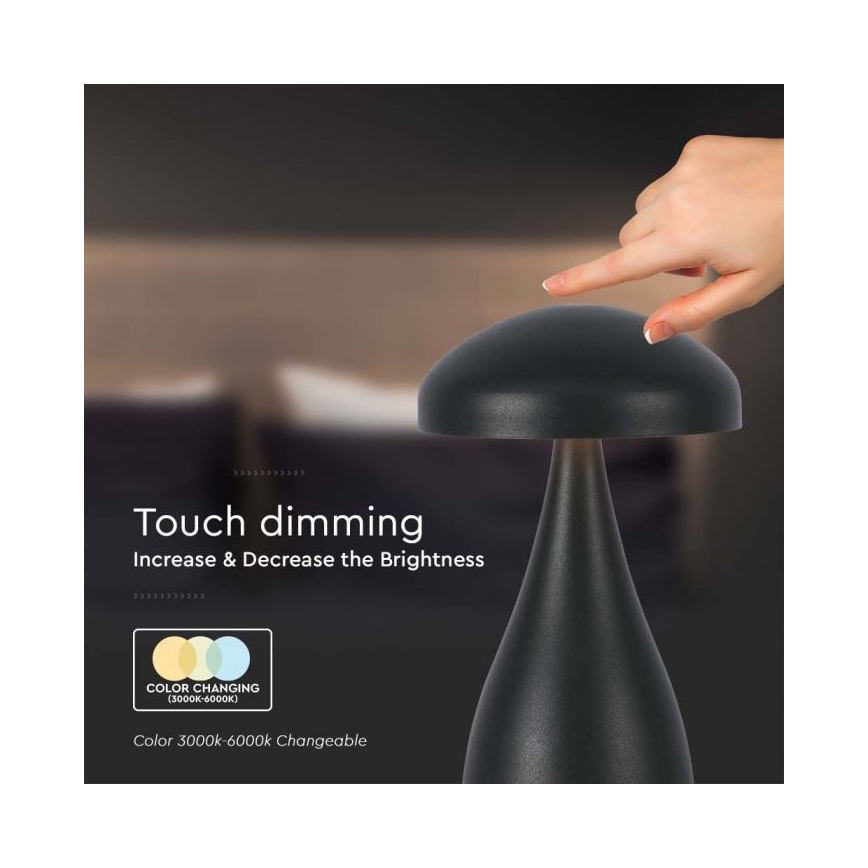 LED Lampe de table tactile rechargeable et à intensité variable LED/1W/5V 3000-6000K 1800 mAh noir
