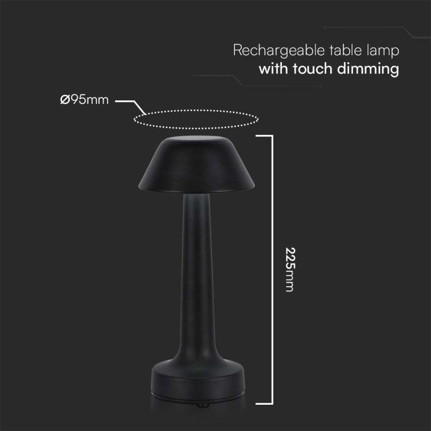 LED Lampe de table tactile rechargeable et à intensité variable LED/1W/5V 3000-6000K 1800 mAh noir