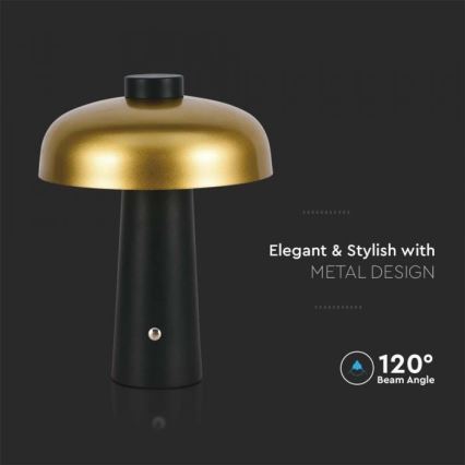LED Lampe de table tactile rechargeable et à intensité variable LED/3W/5V 3000-6000K 1800 mAh noir/doré