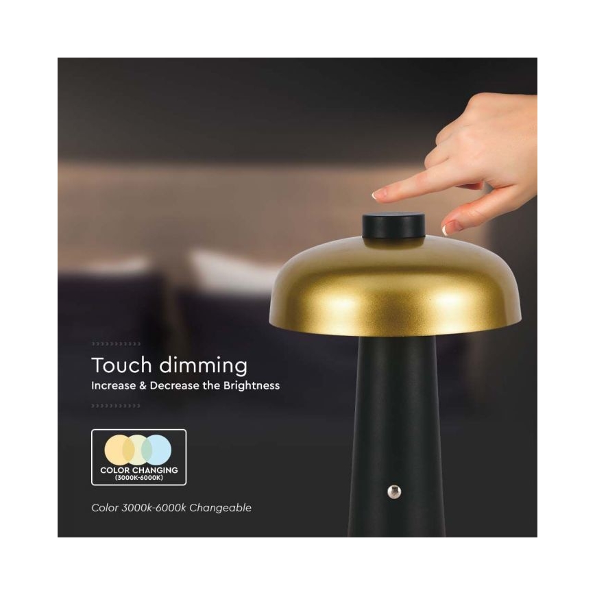 LED Lampe de table tactile rechargeable et à intensité variable LED/3W/5V 3000-6000K 1800 mAh noir/doré