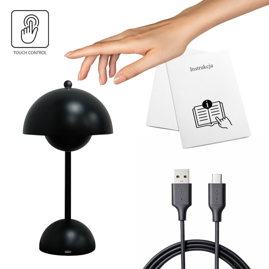 LED Lampe de table tactile rechargeable COSTA LED/3W/5V 2400 mAh 3000-6000K noire