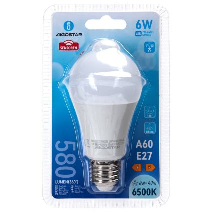 LED-Lampe mit Bewegungs- und Dämmerungssensor A60 E27/6W/230V 6500K - Aigostar