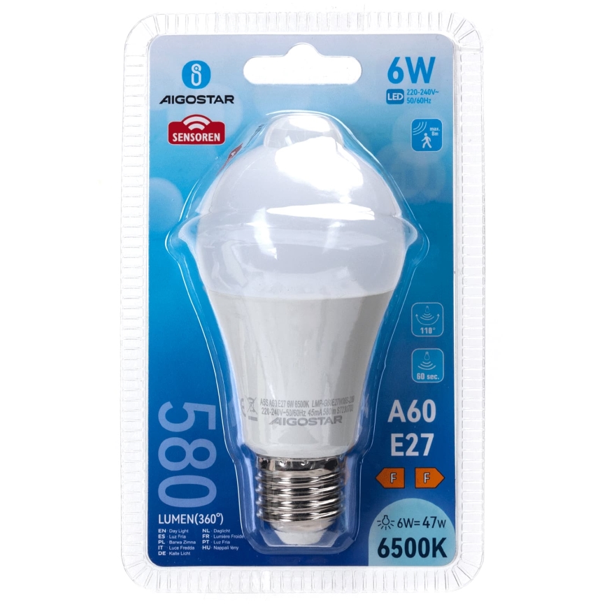 LED-Lampe mit Bewegungs- und Dämmerungssensor A60 E27/6W/230V 6500K - Aigostar