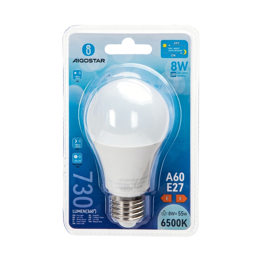 LED-Lampe mit Dämmerungssensor A60 E27/8W/230V 6500K - Aigostar