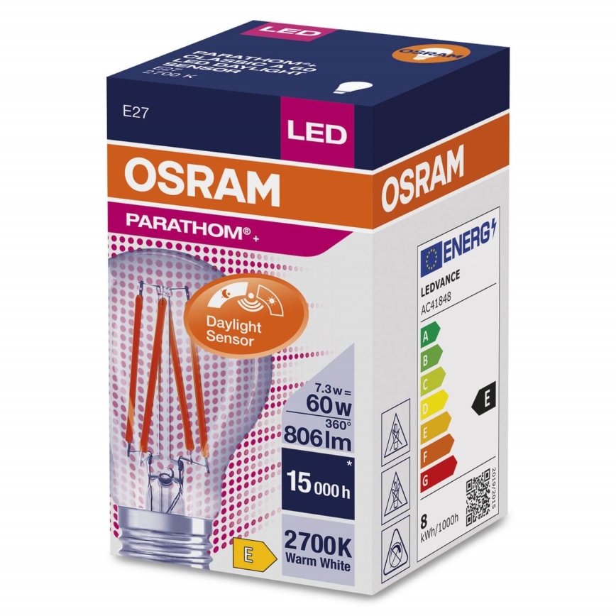 LED-Lampe mit Dämmerungssensor CLASSIC FILAMENT A60 E27/7,3W/230V 2700K - Osram
