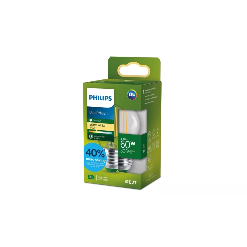 LED-Lampe ULTRAEFFICIENT VINTAGE Philips P45 E27/3,8W/230V 2700K