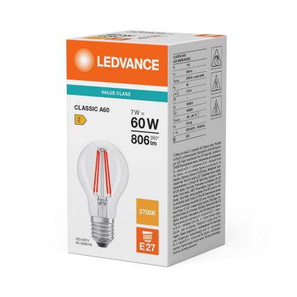 LED-Leuchtmittel CLASSIC FILAMENT A60 E27/7W/230V 2700K - Ledvance
