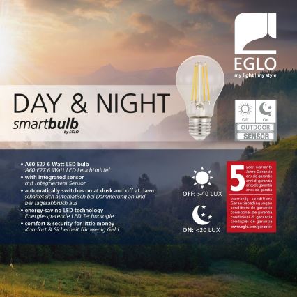LED-Leuchtmittel mit Dämmerungssensor VINTAGE A60 E27/6W/230V 3000K - Eglo 11886