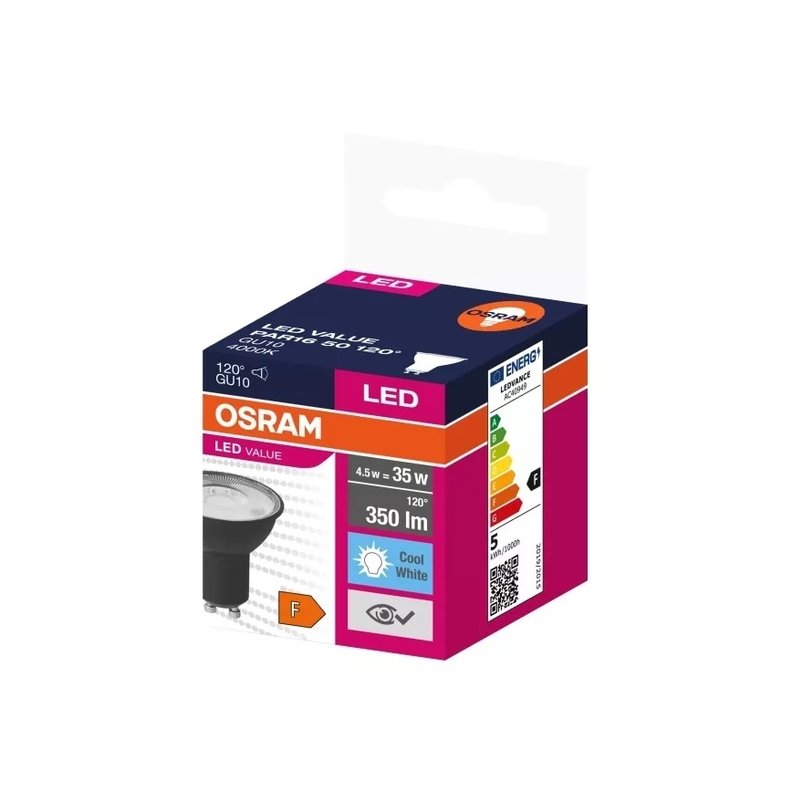 LED-Leuchtmittel VALUE PAR16 GU10/4,5W/230V 4000K 120° schwarz - Osram