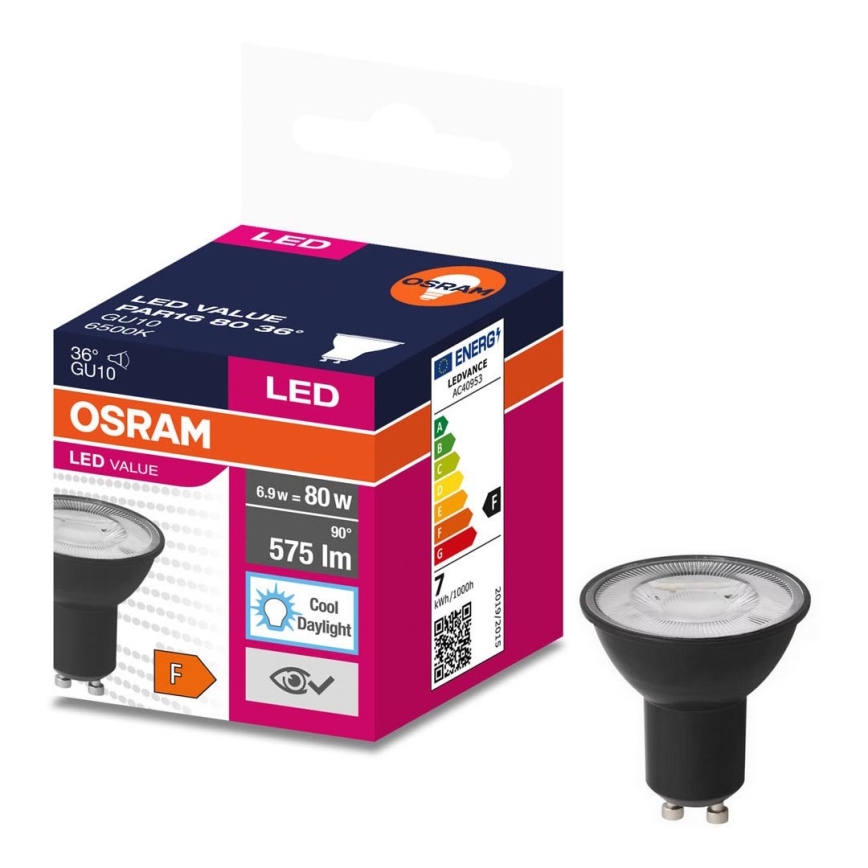 LED-Leuchtmittel VALUE PAR16 GU10/6,9W/230V 4000K 36° schwarz - Ledvance