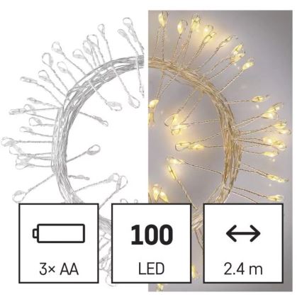 LED Lichterkette 100xLED/3xAA 2,7m warmweiß