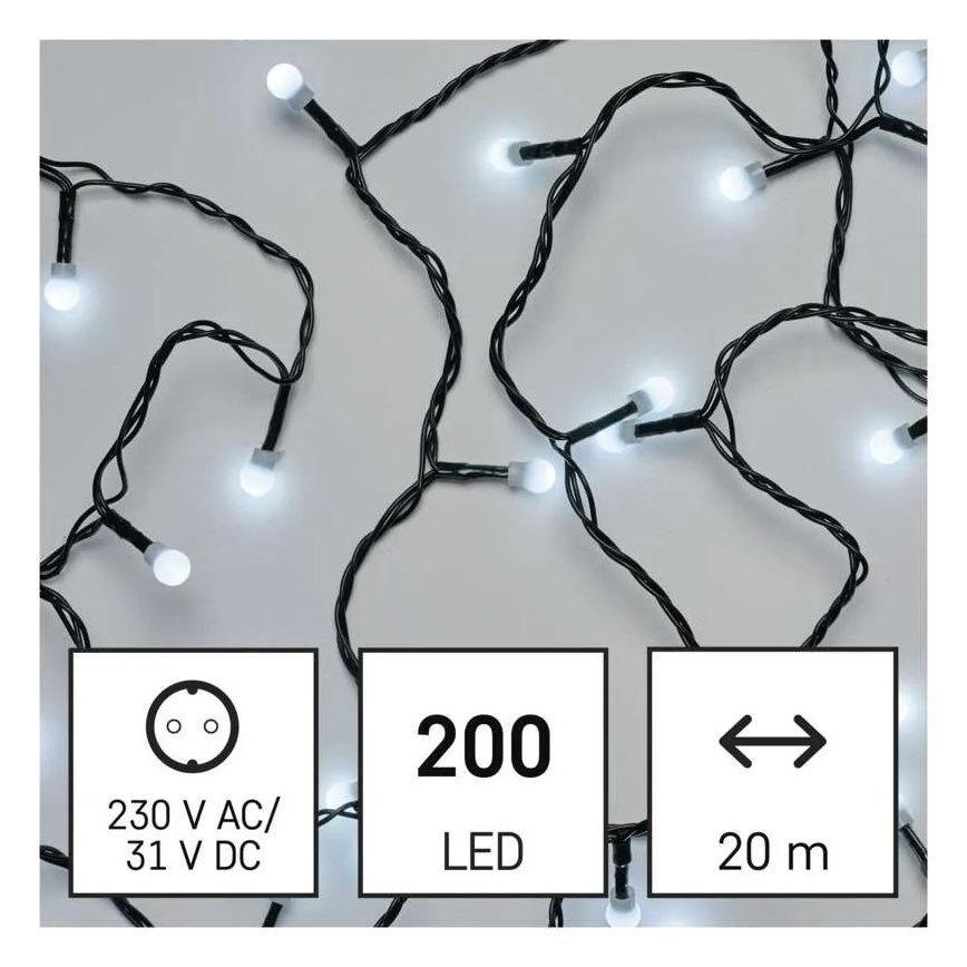 LED-Lichterkette 200 LEDs / 8 Funktionen, 20 m, IP44, kaltweiß