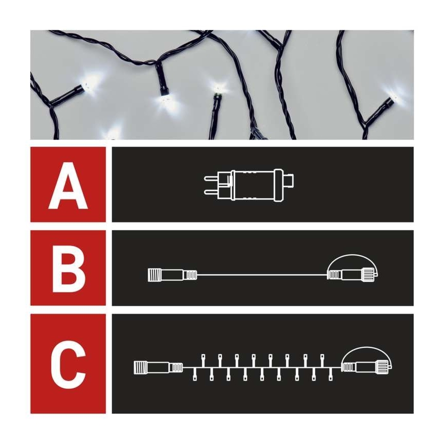 LED-Lichterkette für den Außenbereich, 100 LEDs / 15 m, IP44, kaltweiß