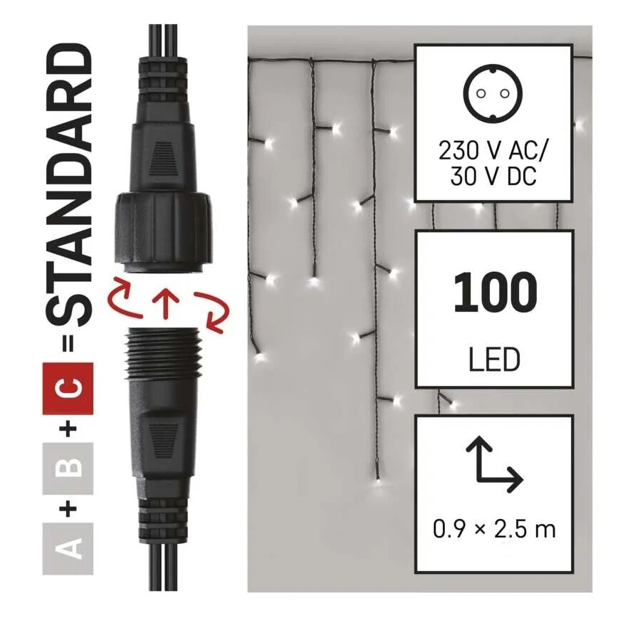 LED-Lichterkette für den Außenbereich 100xLED/2,5x0,9m IP44 kaltweiß