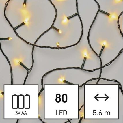 LED-Lichterkette für den Außenbereich 80xLED/3xAA 6,1m IP44 warmweiß