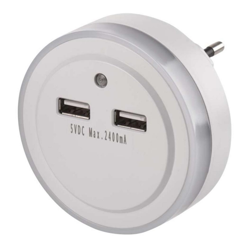 LED-Nachtlicht für Steckdose mit Fotosensor + 2xUSB 3xLED/0,3W/230V