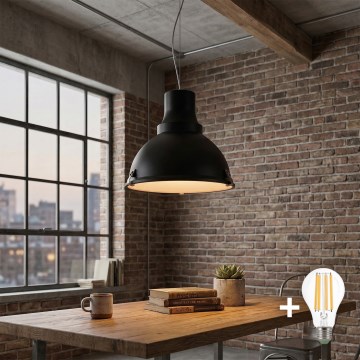 LED-Pendelleuchte an Kabel INDUSTRY 1xE27/60W/230V schwarz
