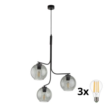 LED-Pendelleuchte an Seil CESAR 3xE27/15W/230V schwarz/rauchgrau