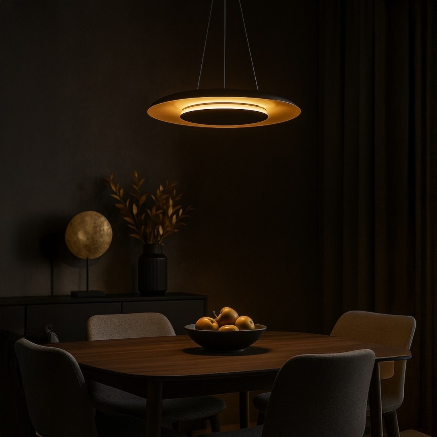 LED-Pendelleuchte an Seil PIATTINO LED/30W/230V 2700/3200/4000K Ø 40 cm schwarz/gold