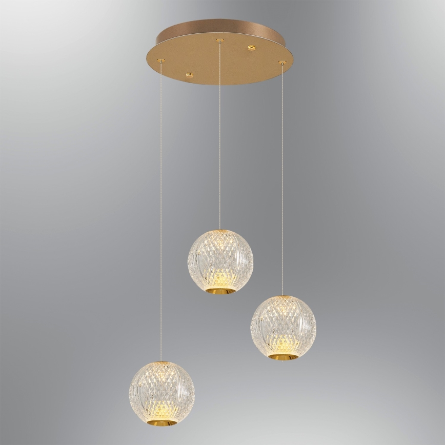 LED-Pendelleuchte CREMONA mit Seilaufhängung, 3×LED (5 W)/230 V, 3000 K, gold