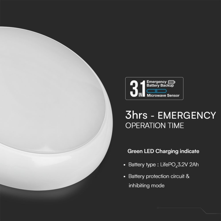 LED Plafoniera di emergenza con sensore LED/8W/16W/20W/230V IP65 3000/4000/6500K diametro 32 cm