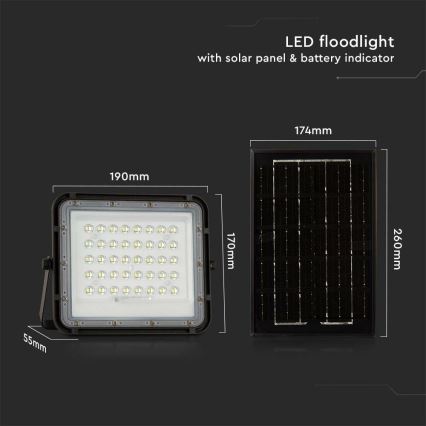 LED Proiettore solare per esterni LED/6W/3,2V IP65 6400K nero + TC