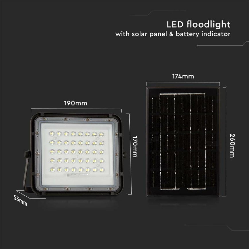 LED Proiettore solare per esterni LED/6W/3,2V IP65 6400K nero + TC