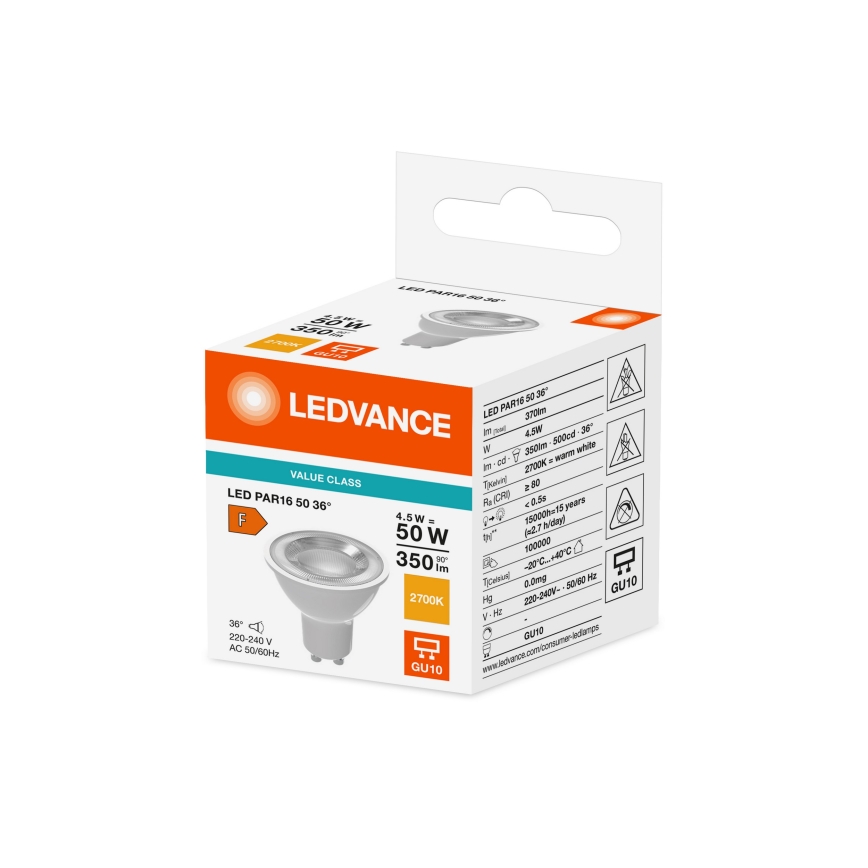 LED-Reflektorlampe PAR16 GU10/4,5W/230V 2700K 36° - Ledvance