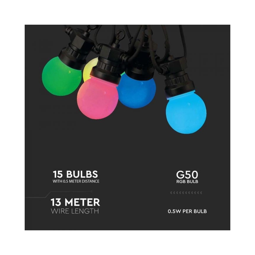 LED RGB Catena da esterno STRING 13 m 15xLED/0,5W/230V IP44 + telecomando